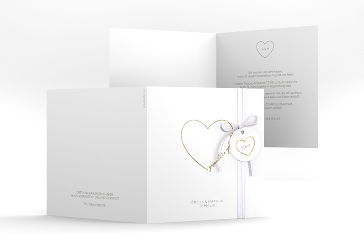 Hochzeitseinladung Lebenstraum quadr. Klappkarte weiss gold