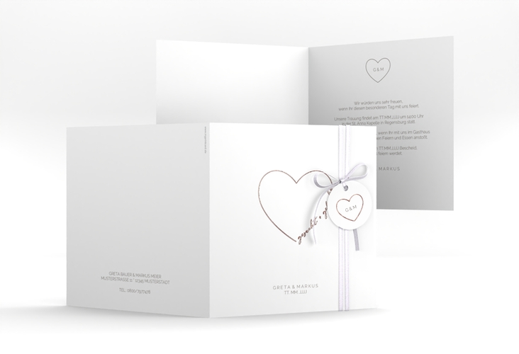 Hochzeitseinladung Lebenstraum quadr. Klappkarte weiss rosegold