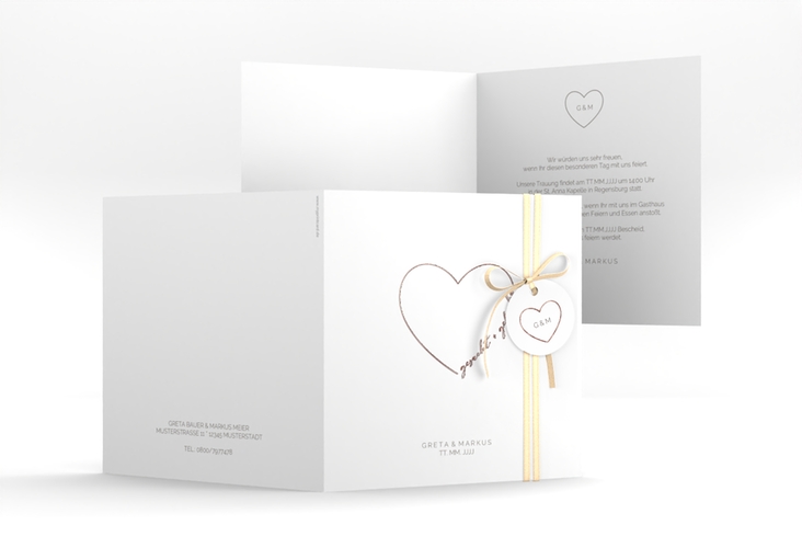 Hochzeitseinladung Lebenstraum quadr. Klappkarte weiss rosegold