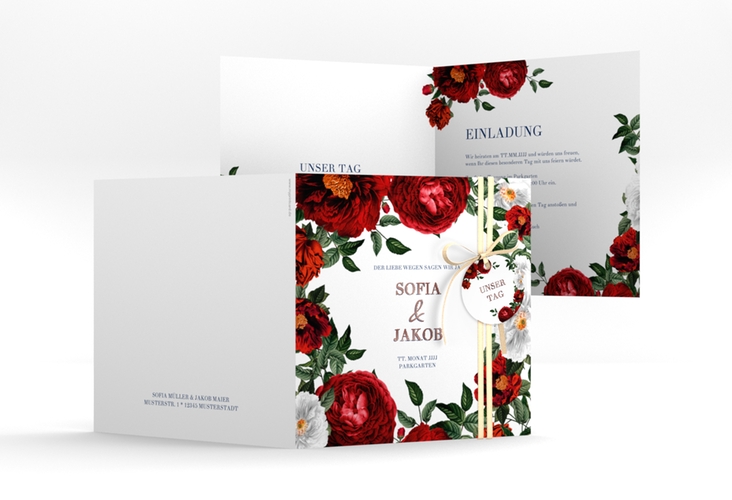 Einladungskarte Hochzeit Florista quadr. Klappkarte weiss rosegold