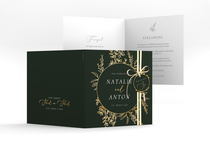 Hochzeitseinladung Herbs quadr. Klappkarte gruen gold
