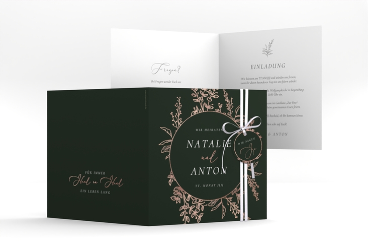 Hochzeitseinladung Herbs quadr. Klappkarte gruen rosegold