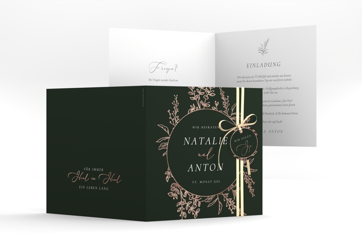 Hochzeitseinladung Herbs quadr. Klappkarte gruen rosegold