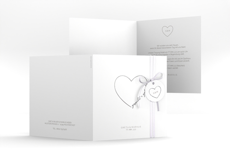 Hochzeitseinladung Lebenstraum quadr. Klappkarte weiss silber