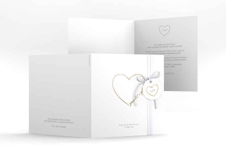 Hochzeitseinladung Lebenstraum quadr. Klappkarte weiss gold