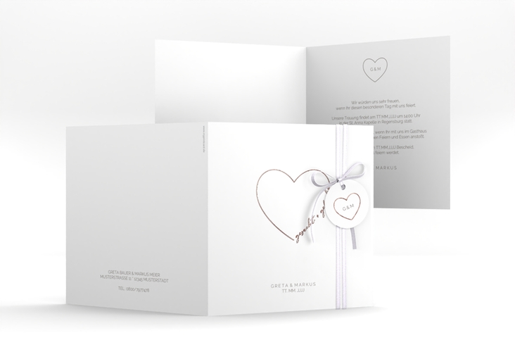 Hochzeitseinladung Lebenstraum quadr. Klappkarte weiss rosegold
