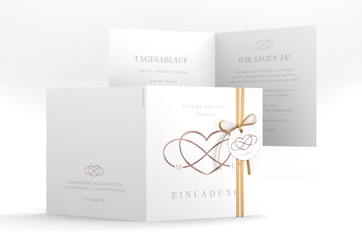 Hochzeitseinladung Infinity quadr. Klappkarte grau rosegold
