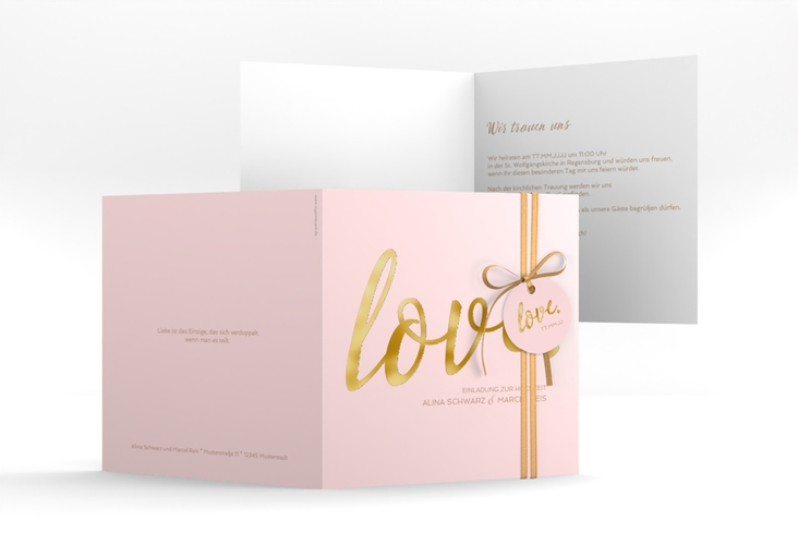 Hochzeitseinladung Glam quadr. Klappkarte rosa gold