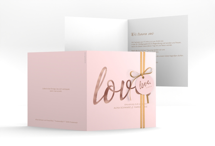 Hochzeitseinladung Glam quadr. Klappkarte rosa rosegold
