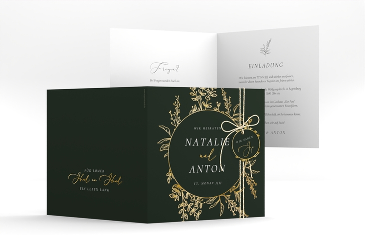 Hochzeitseinladung Herbs quadr. Klappkarte gruen gold