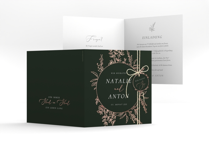 Hochzeitseinladung Herbs quadr. Klappkarte gruen rosegold