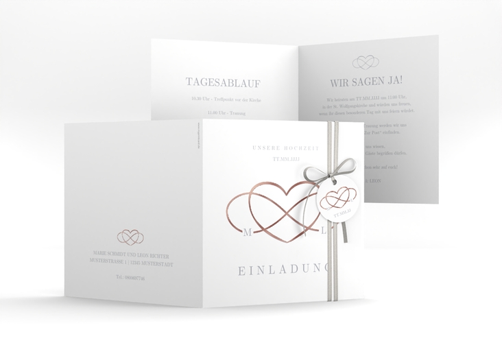 Hochzeitseinladung Infinity quadr. Klappkarte grau rosegold