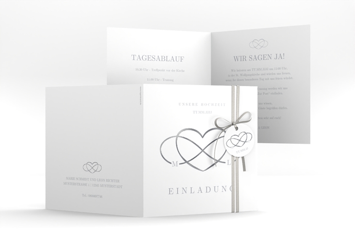 Hochzeitseinladung Infinity quadr. Klappkarte grau silber