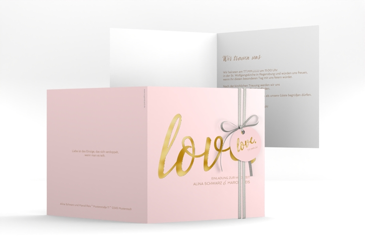 Hochzeitseinladung Glam quadr. Klappkarte rosa gold