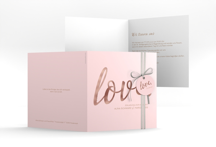 Hochzeitseinladung Glam quadr. Klappkarte rosa rosegold