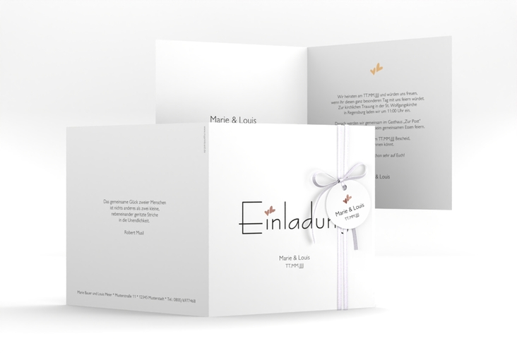 Hochzeitseinladung Twohearts quadr. Klappkarte beige rosegold