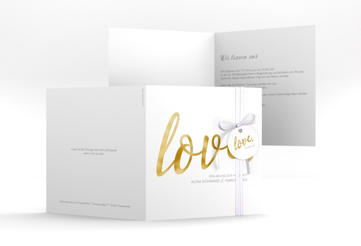 Hochzeitseinladung Glam quadr. Klappkarte weiss gold