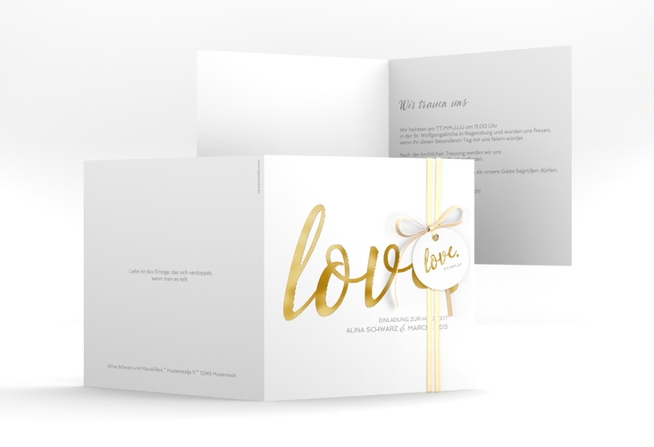 Hochzeitseinladung Glam quadr. Klappkarte weiss gold