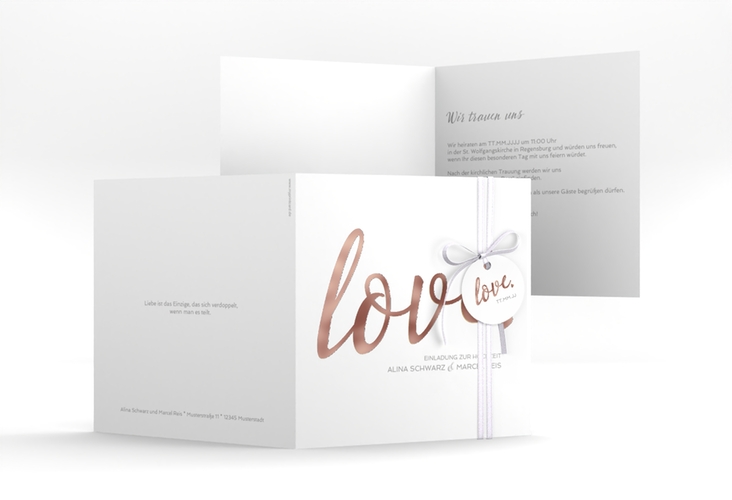 Hochzeitseinladung Glam quadr. Klappkarte weiss rosegold
