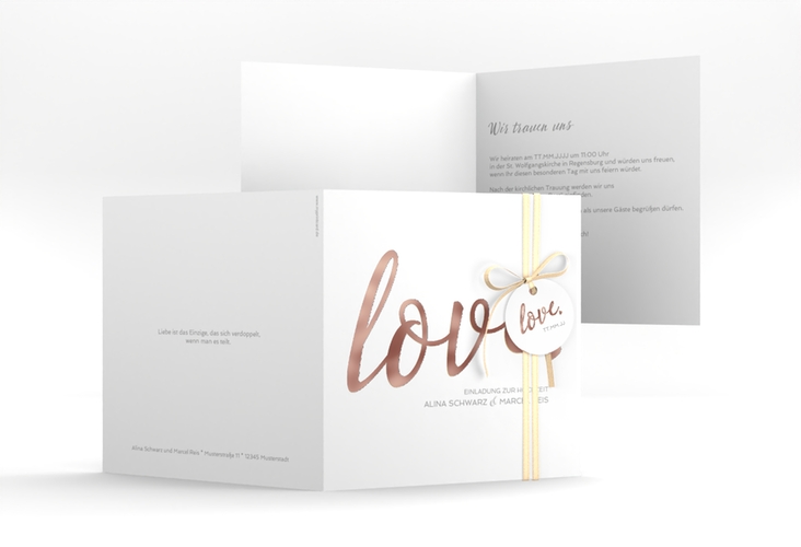 Hochzeitseinladung Glam quadr. Klappkarte weiss rosegold