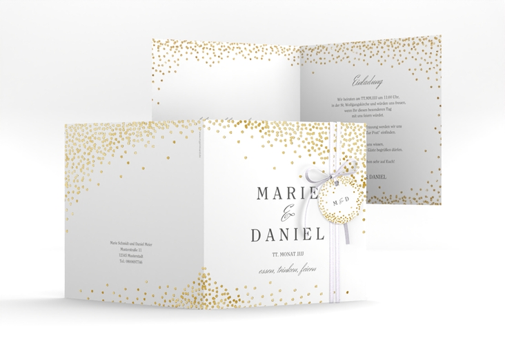 Hochzeitseinladung Glitter quadr. Klappkarte weiss gold