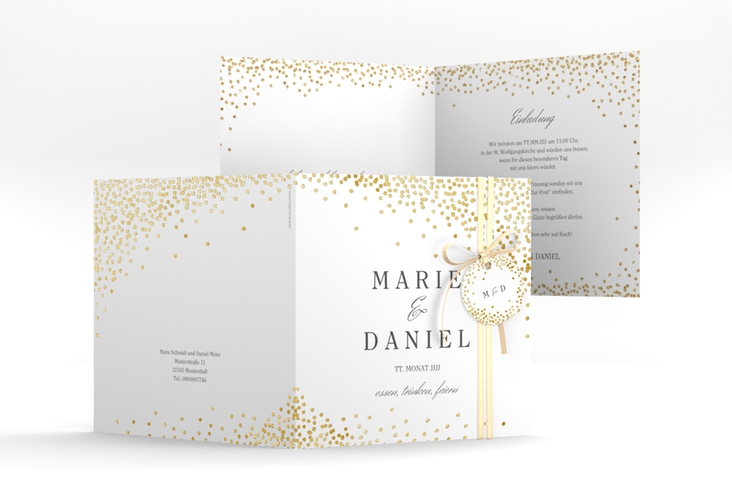 Hochzeitseinladung Glitter quadr. Klappkarte weiss gold