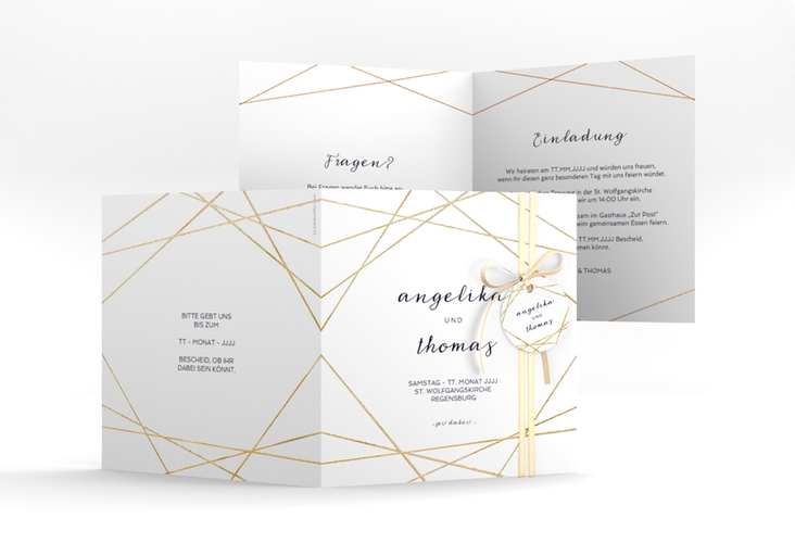 Hochzeitseinladung Asymmetry quadr. Klappkarte weiss gold