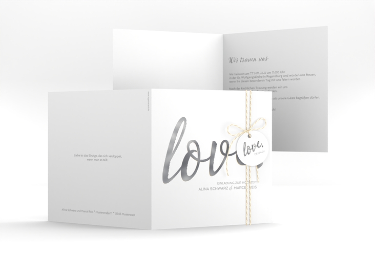 Hochzeitseinladung Glam quadr. Klappkarte weiss silber