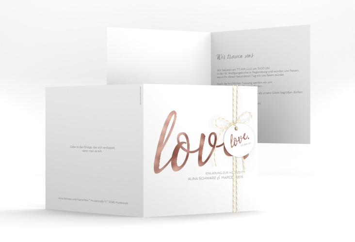 Hochzeitseinladung Glam quadr. Klappkarte weiss rosegold