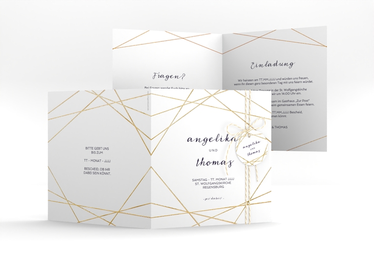 Hochzeitseinladung Asymmetry quadr. Klappkarte weiss gold