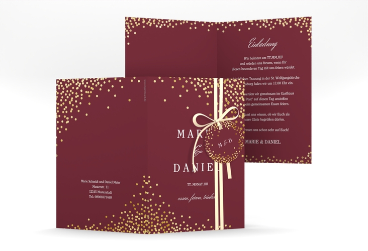 Einladungskarte Hochzeit Glitter A6 Klappkarte hoch rot gold