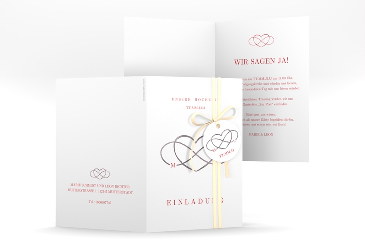 Einladungskarte Hochzeit Infinity A6 Klappkarte hoch rot silber