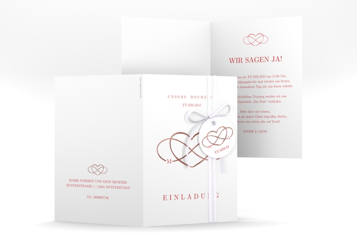 Einladungskarte Hochzeit Infinity A6 Klappkarte hoch rot rosegold