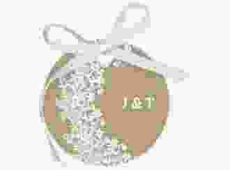 Geschenkanhänger Hochzeit Mariage Geschenkanhänger, rund beige mit Bogen aus weißer Spitze