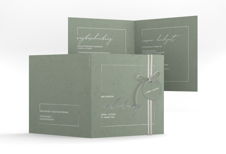 Hochzeitseinladung Simple Line quadr. Klappkarte gruen silber
