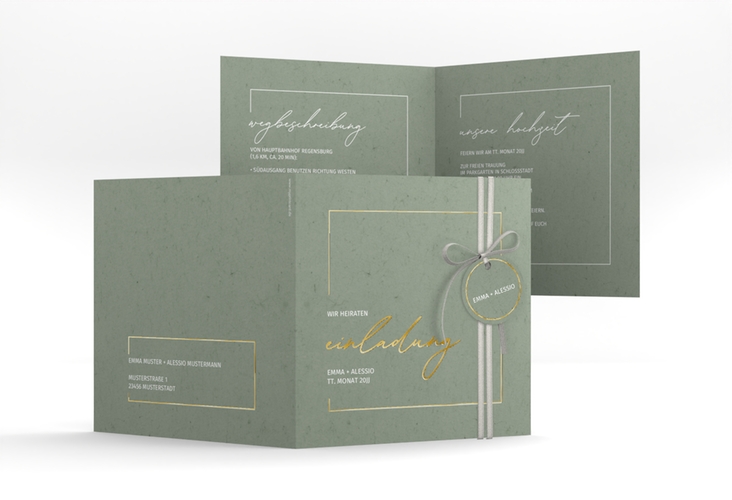 Hochzeitseinladung Simple Line quadr. Klappkarte gruen gold