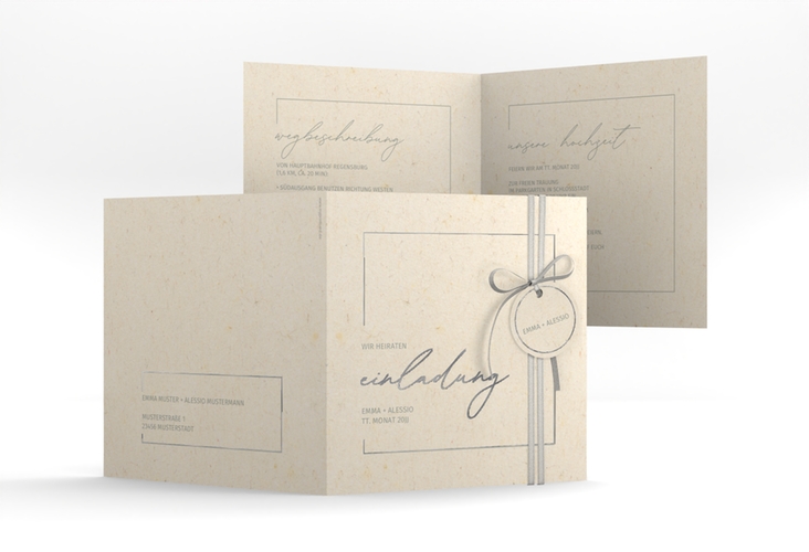 Hochzeitseinladung Simple Line quadr. Klappkarte beige silber