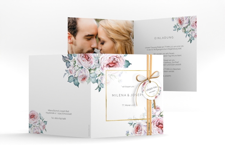 Hochzeitseinladung Embrace quadr. Klappkarte weiss gold