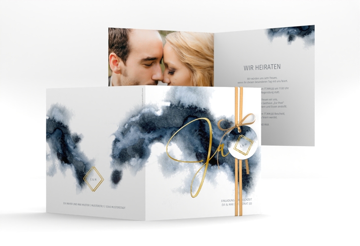 Hochzeitseinladung Aquarellic quadr. Klappkarte weiss gold