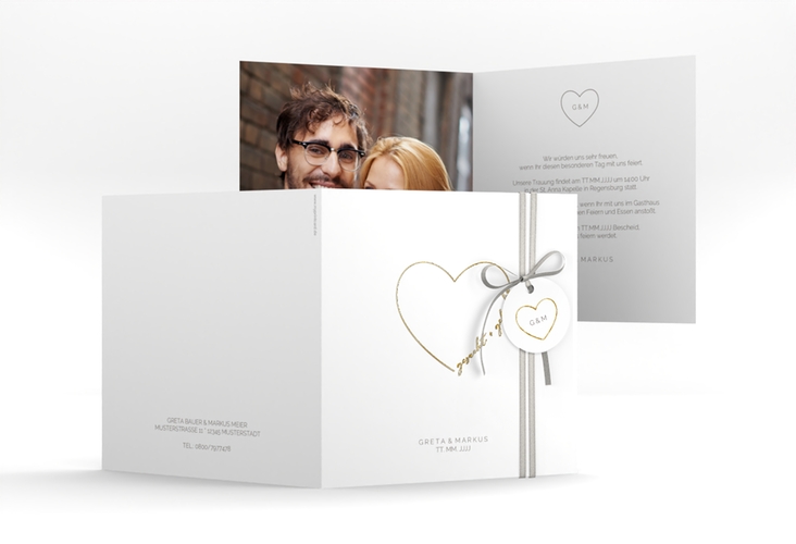 Hochzeitseinladung Lebenstraum quadr. Klappkarte weiss gold