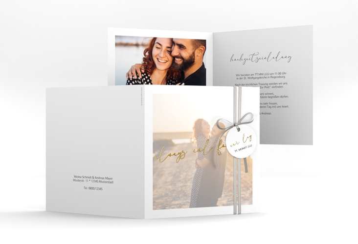 Hochzeitseinladung Lucent quadr. Klappkarte weiss gold