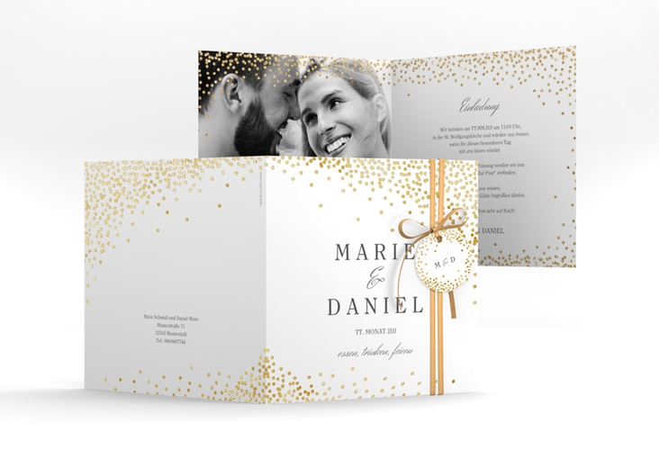 Hochzeitseinladung Glitter quadr. Klappkarte weiss gold