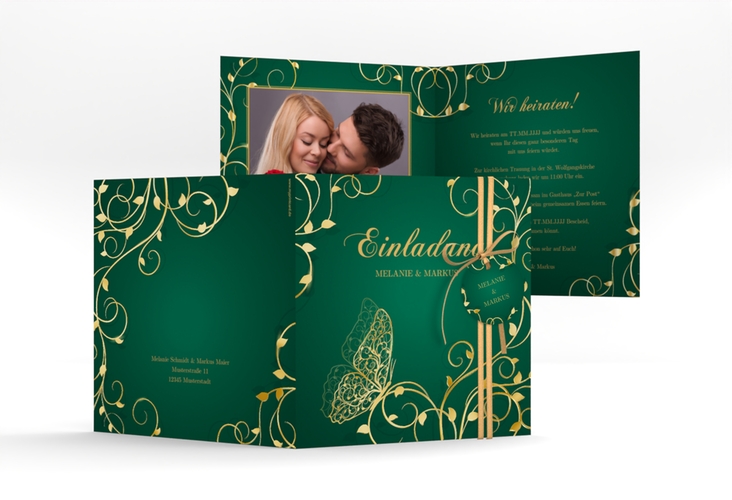 Hochzeitseinladung Eternity quadr. Klappkarte gruen gold