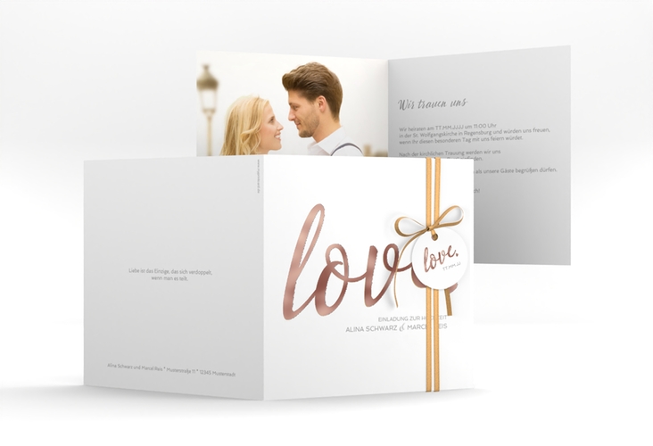 Hochzeitseinladung Glam quadr. Klappkarte weiss rosegold