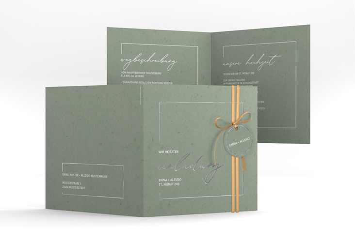 Hochzeitseinladung Simple Line quadr. Klappkarte gruen silber