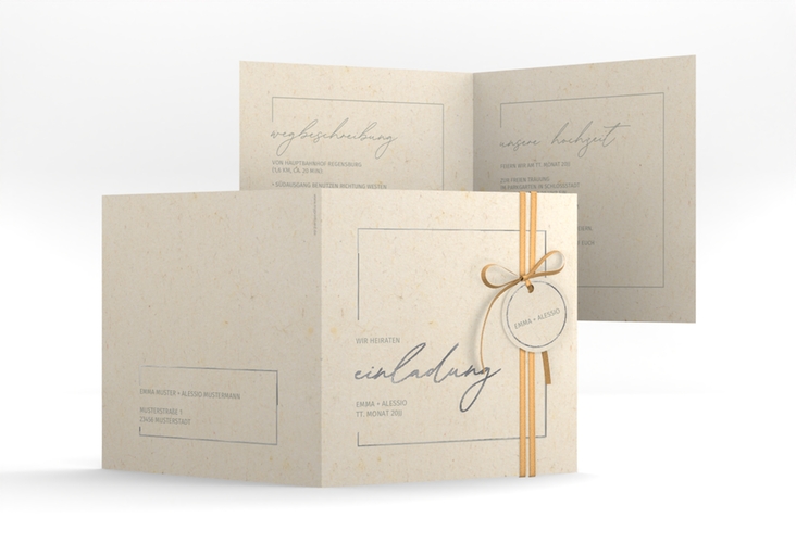 Hochzeitseinladung Simple Line quadr. Klappkarte beige silber