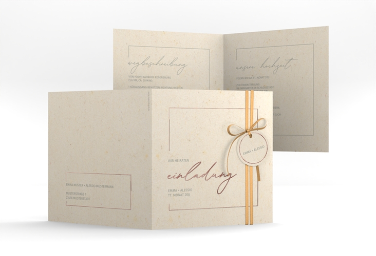 Hochzeitseinladung Simple Line quadr. Klappkarte beige rosegold