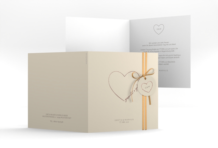 Hochzeitseinladung Lebenstraum quadr. Klappkarte beige rosegold