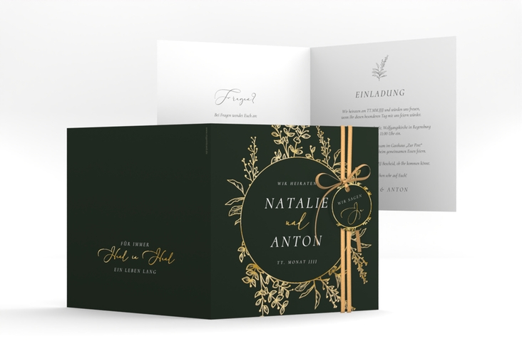 Hochzeitseinladung Herbs quadr. Klappkarte gruen gold