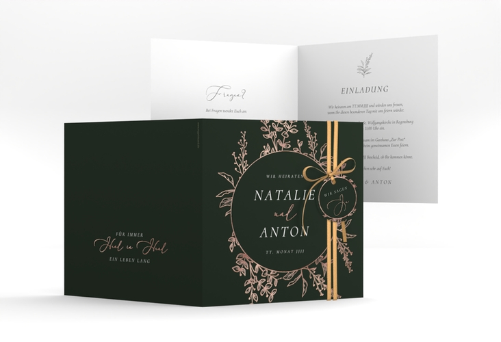 Hochzeitseinladung Herbs quadr. Klappkarte gruen rosegold